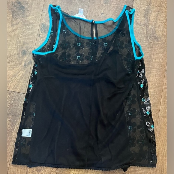 NWT candies mod for mad black tie blouse Sz small sequin 2 layer - Picture 5 of 8